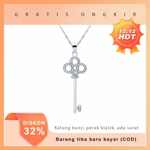 Kalung kunci mode klasik, ada sertifikat eksklusif perak sterling 925