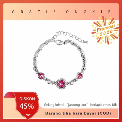 Gelang kristal jantung laut berlapis emas 18K