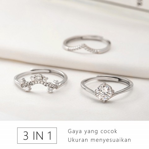 cincin mahkota perak sterling 3in1 + kotak berputar