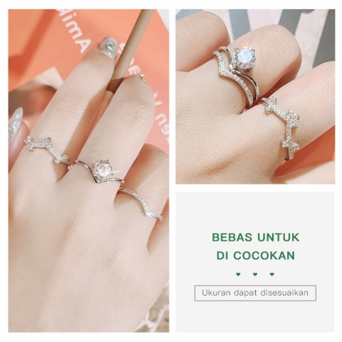 cincin mahkota perak sterling 3in1 + kotak berputar