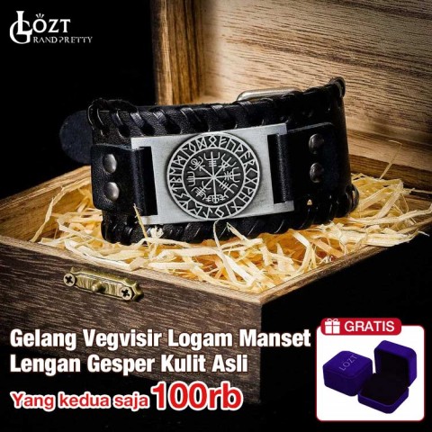 Gelang Vegvisir Logam Manset Lengan Gesper Kulit Asli