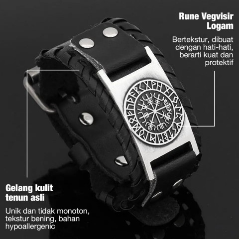 Gelang Vegvisir Logam Manset Lengan Gesper Kulit Asli