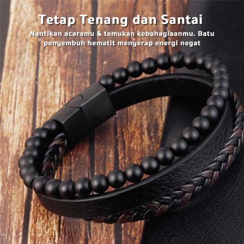 Gelang Kulit Gesper Magnetik Obsidian Batu Alam
