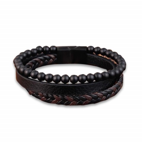 Gelang Kulit Gesper Magnetik Obsidian Batu Alam