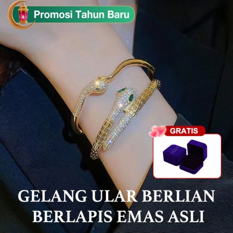 Gelang ular zirkon berlapis emas asli