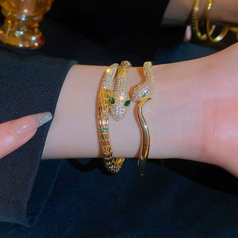 Gelang ular zirkon berlapis emas asli