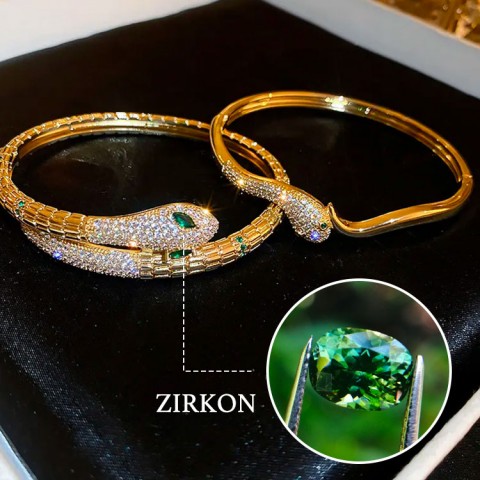 Gelang ular zirkon berlapis emas asli