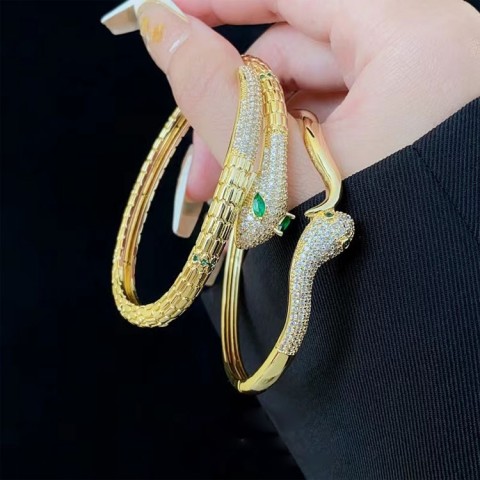 Gelang ular zirkon berlapis emas asli
