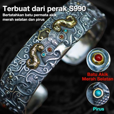 Taotie, empat gelang perak gajah
