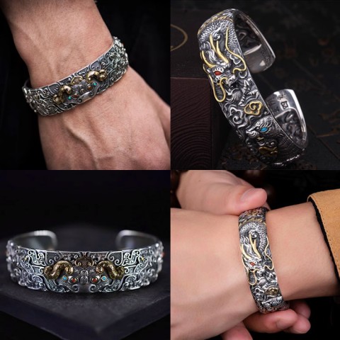 Taotie, empat gelang perak gajah