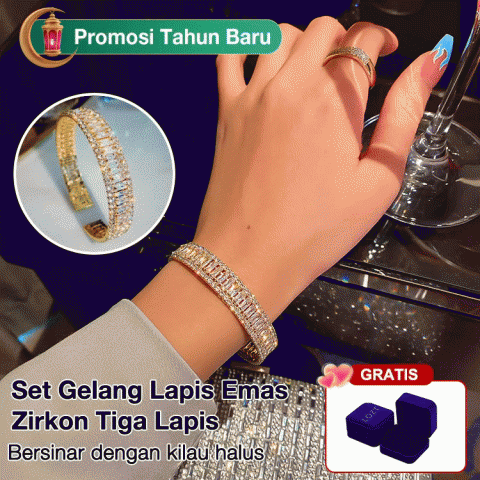 Set Gelang Lapis Emas Zirkon Tiga Lapis