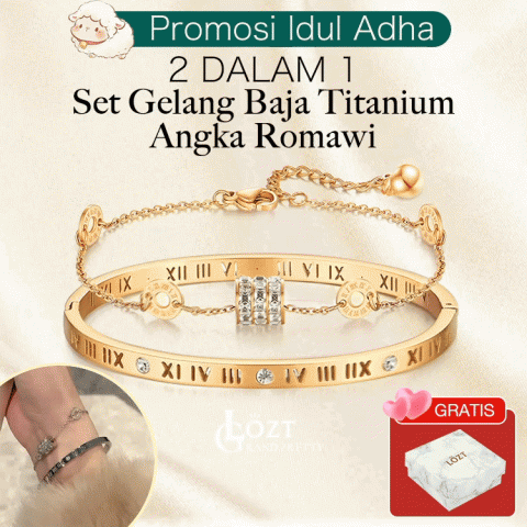 Set Gelang Baja Titanium Angka Romawi 2-in-1