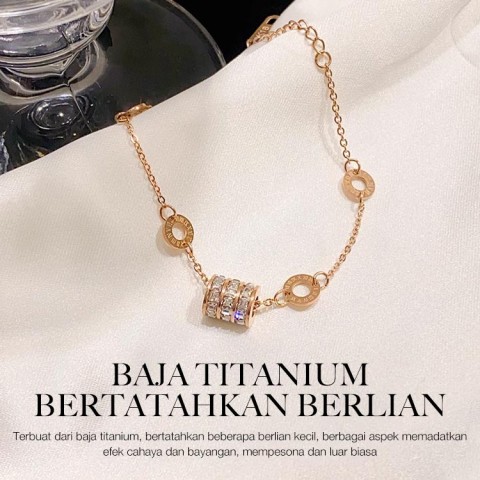 Set Gelang Baja Titanium Angka Romawi 2-in-1