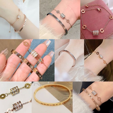 Set Gelang Baja Titanium Angka Romawi 2-in-1