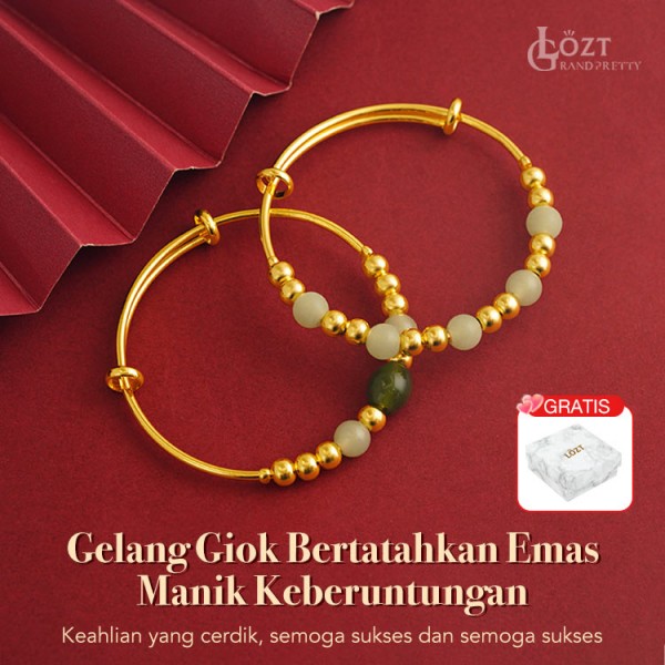 Gelang Giok Bertatahkan Emas Manik Keber..
