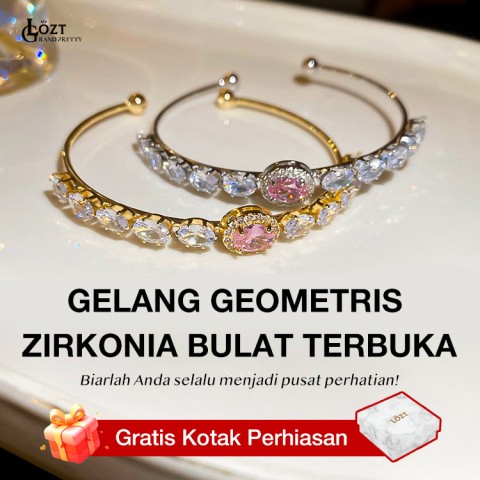 Gelang Terbuka Geometris Zirkonia Bulat