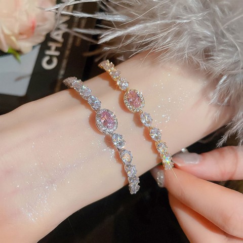 Gelang Terbuka Geometris Zirkonia Bulat