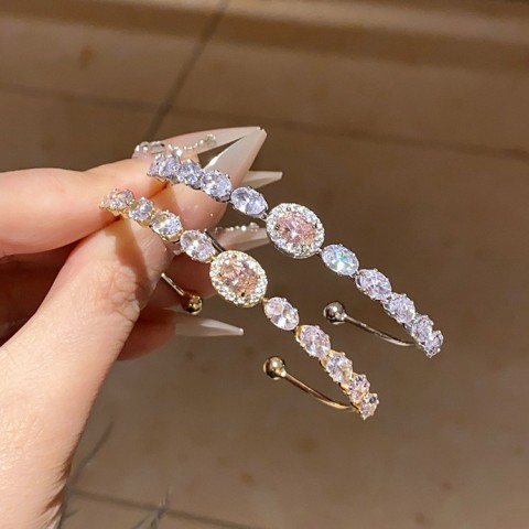 Gelang Terbuka Geometris Zirkonia Bulat
