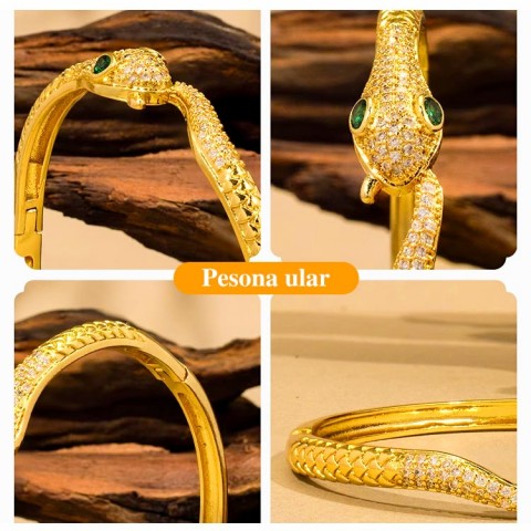 Gelang ular berlian berhiaskan emas