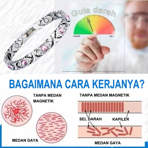 Gelang Terapi Magnet Fashion 14K Emas Platinum Pink Diamond