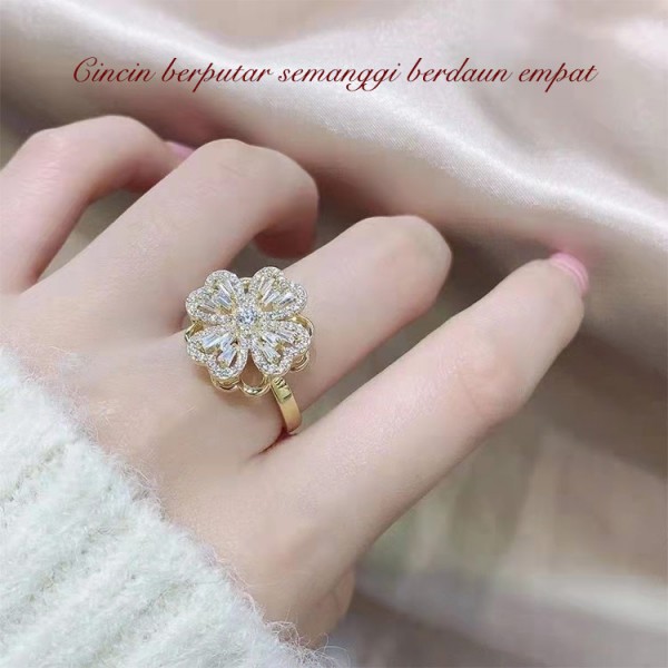 925 Sterling Silver "Hati ke Hati" Cincin Berputar Semanggi Empat Daun