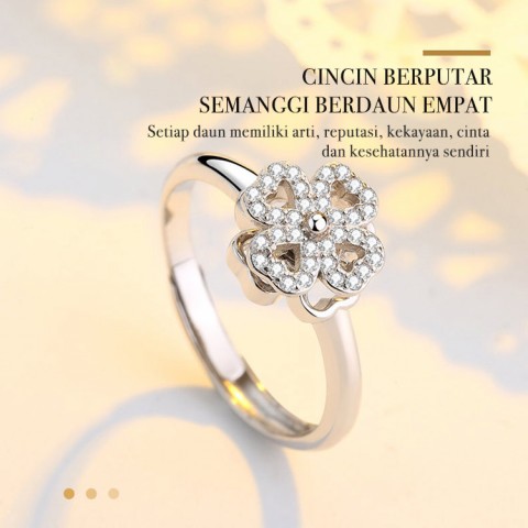 925 Sterling Silver "Hati ke Hati" Cincin Berputar Semanggi Empat Daun