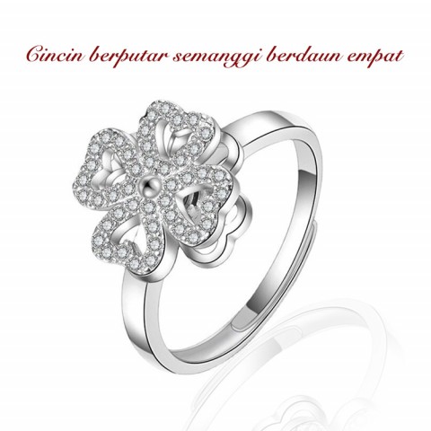 925 Sterling Silver "Hati ke Hati" Cincin Berputar Semanggi Empat Daun