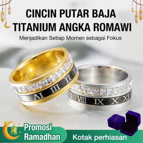 Cincin Putar Baja Titanium Angka Romawi