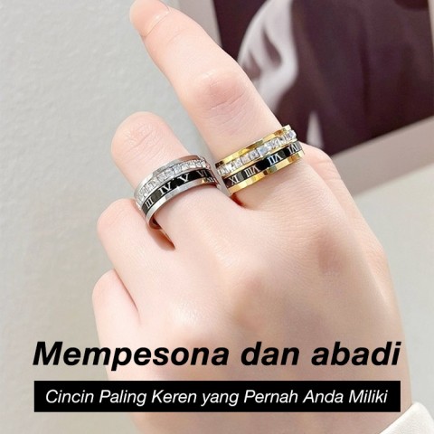 Cincin Putar Baja Titanium Angka Romawi