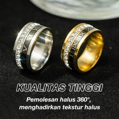 Cincin Putar Baja Titanium Angka Romawi