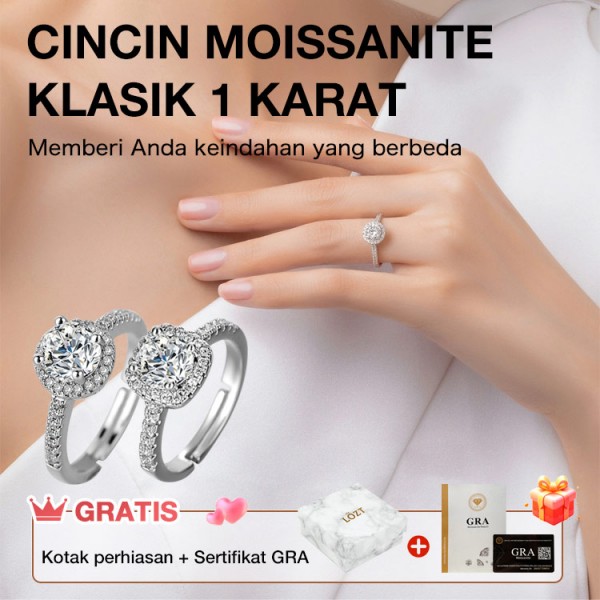 Cincin berlian Moissanite klasik 1 karat..