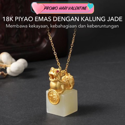 Kalung Emas Pixiu 18K dan Giok Putih