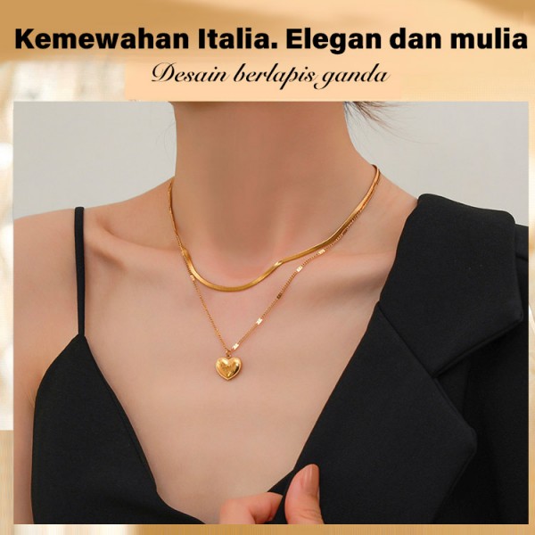 Kalung Hati Ganda Baja Titanium..