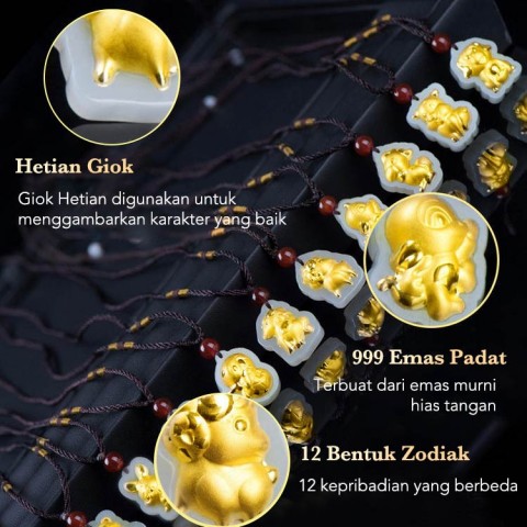 Kalung Keberuntungan Zodiak Giok Bertatahkan Emas