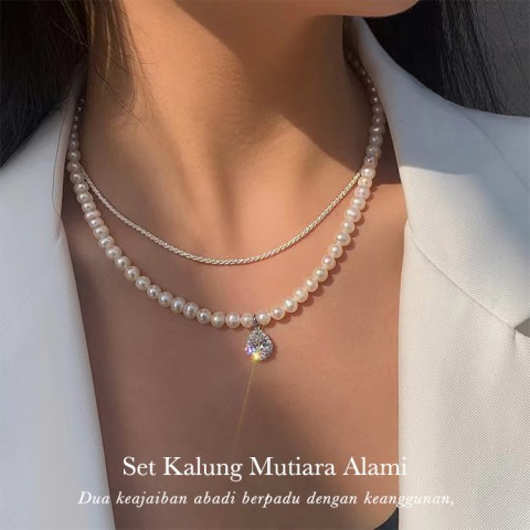 Kalung Klavikula Mutiara Alami Berkualitas Tinggi