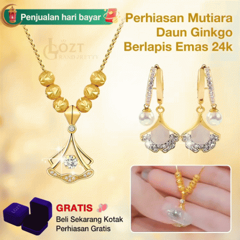 Perhiasan Mutiara Daun Ginkgo Berlapis Emas 24k