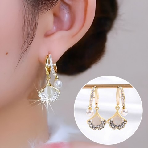 Perhiasan Mutiara Daun Ginkgo Berlapis Emas 24k