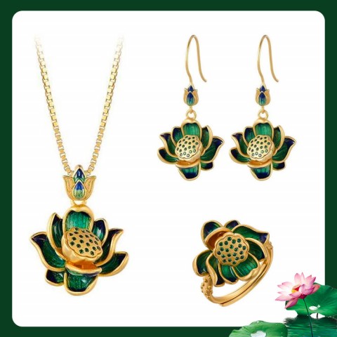 Set Perhiasan Lotus Elegan Enamel