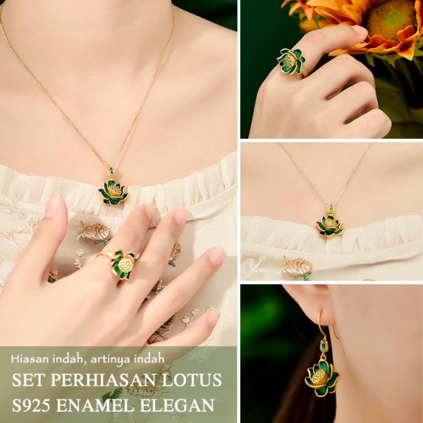 Set Perhiasan Lotus Elegan Enamel..