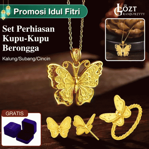 Set Perhiasan Kupu-kupu Berongga Berlapis Emas 18K