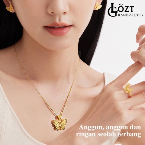 Set Perhiasan Kupu-kupu Berongga Berlapis Emas 18K