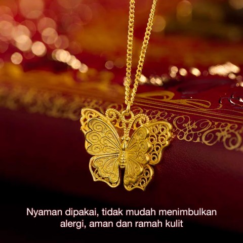 Set Perhiasan Kupu-kupu Berongga Berlapis Emas 18K