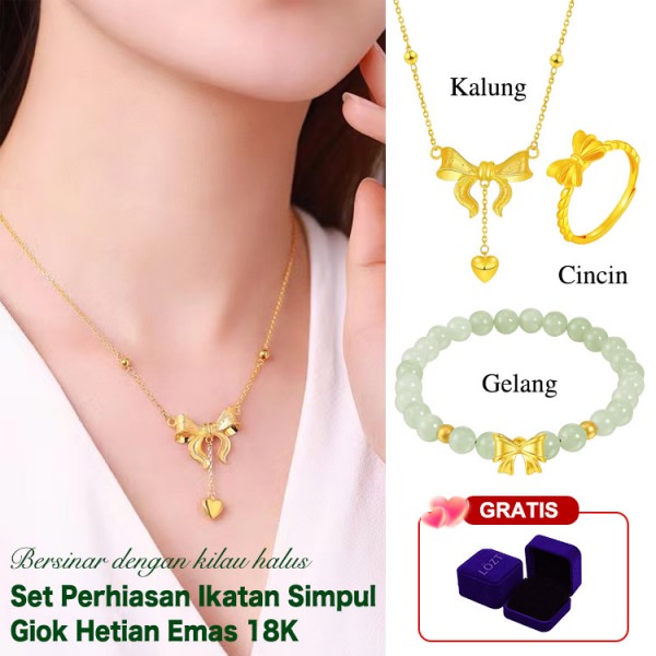 Set Perhiasan Bow Knot Hetian Jade..