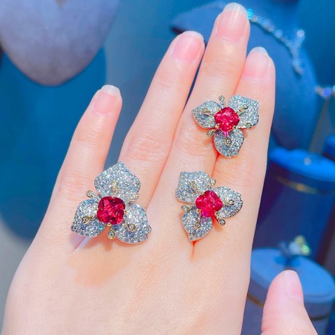 Gem Moissanite Full Diamond Three-dimensional Flower Jewelry