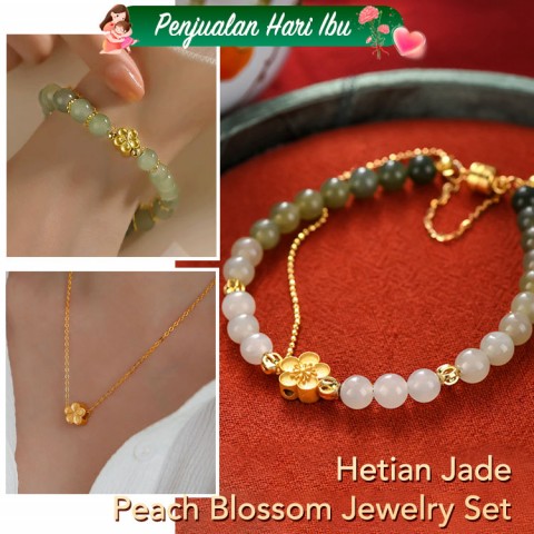 Set perhiasan hetian jade bunga persik