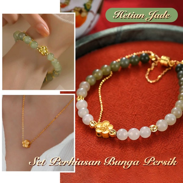 Set perhiasan hetian jade bunga persik..