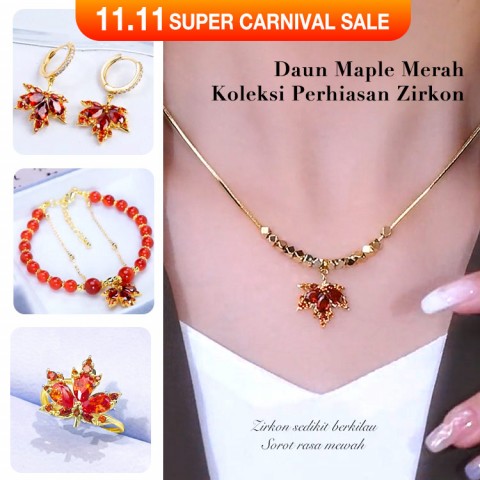 Perhiasan Zirkon Daun Maple Merah Romantis Baru	