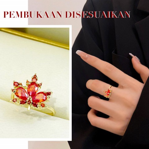 Perhiasan Zirkon Daun Maple Merah Romantis Baru	