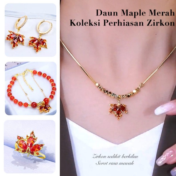 Perhiasan Zirkon Daun Maple Merah Romant..