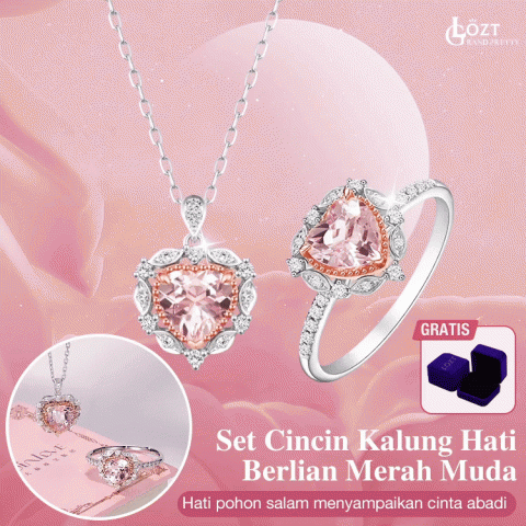 Set Kalung dan Cincin Hati Berlian Pink